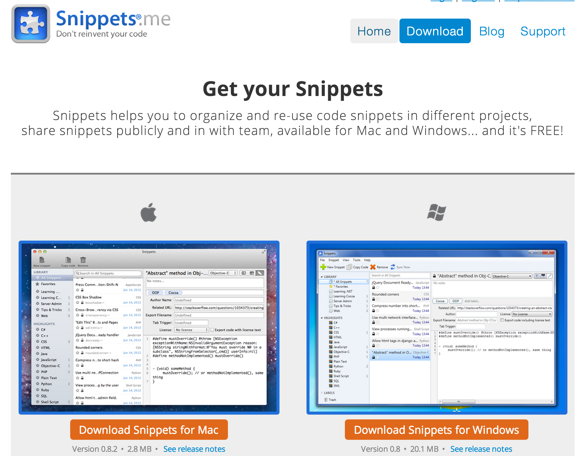 Snippets interface